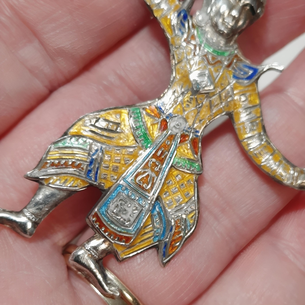 Vintage Sterling Silver Thailand Traditional Khon Dancer Brooch Pin - Picture 4 of 9
